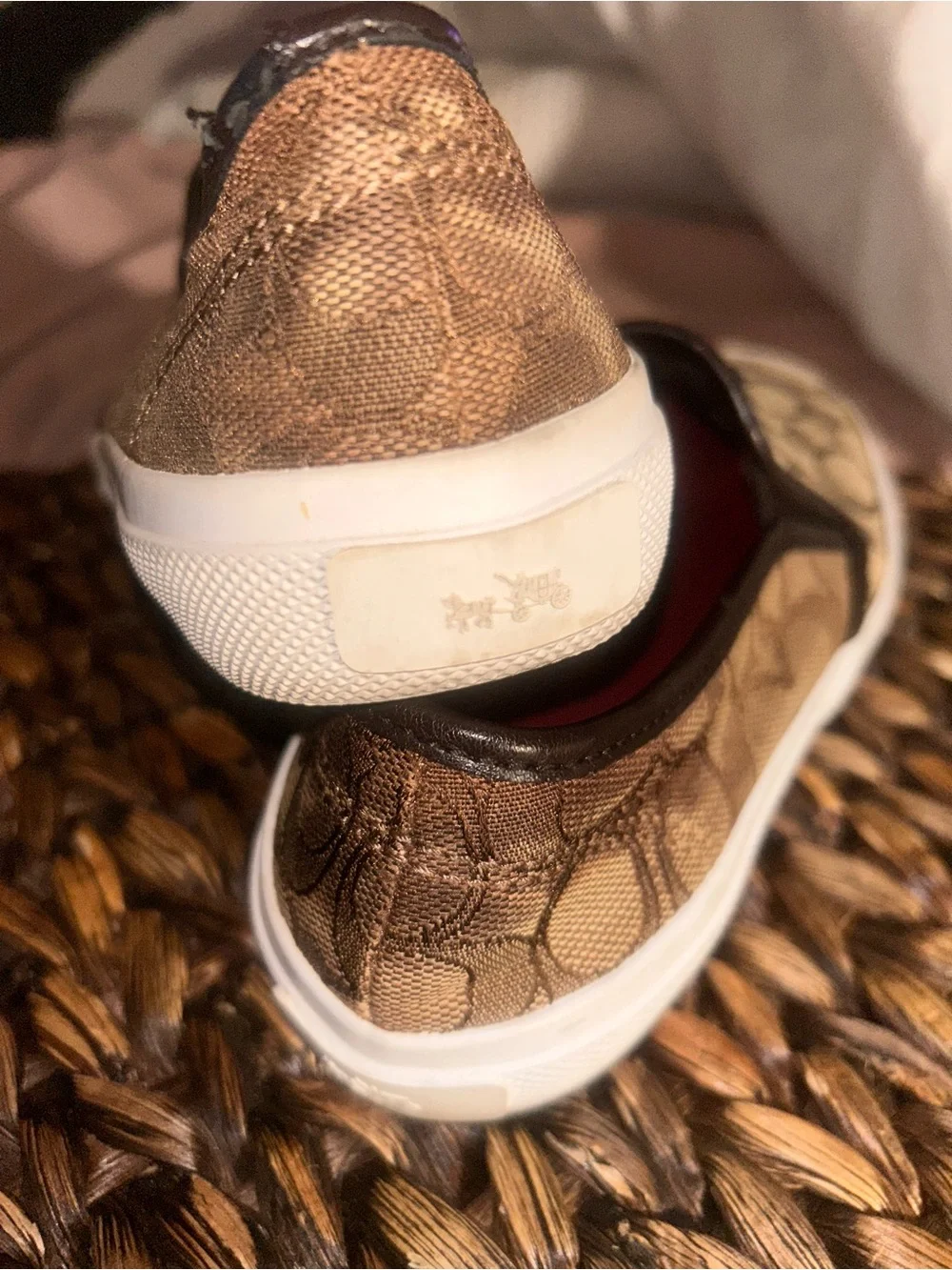Coach Chrissy slip-on sneakers in the signature brown jacquard canvas